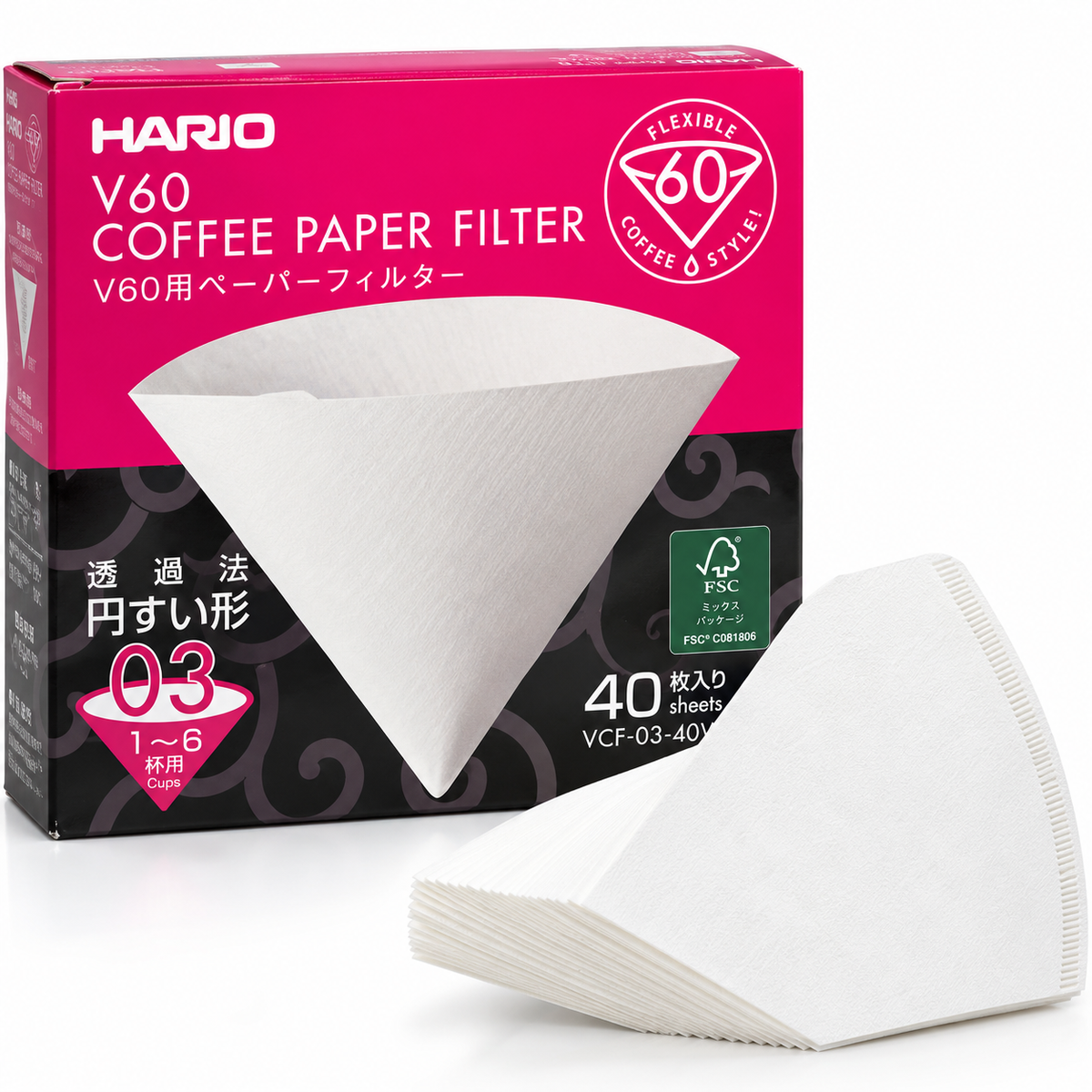 Hario V60 Coffee Paper Filters - Size 03 | 40 Count
